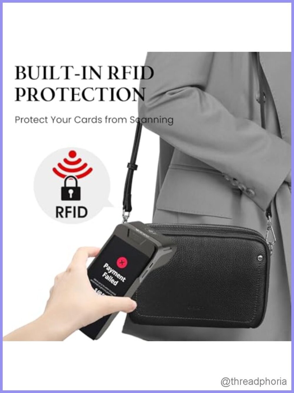 Genuine Leather RFID Crossbody Bag with Built-in Wallet - Picture 2 of 6